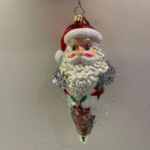 Christopher Radko Yester Cheer 2006 Santa In A Cone 7” Glass Christmas Ornament